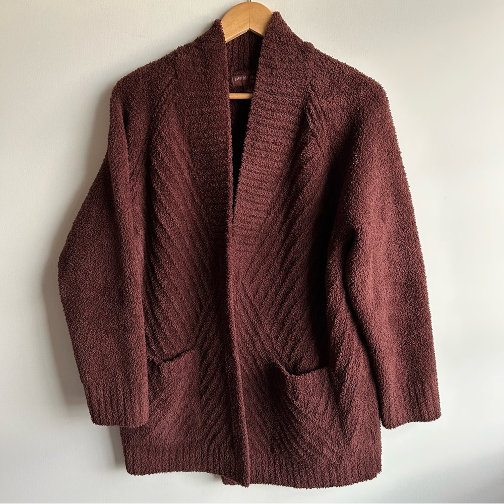 Barefoot Dreams Cozychic Sweater Adult Large Red Brown Oxblood Cardigan Women